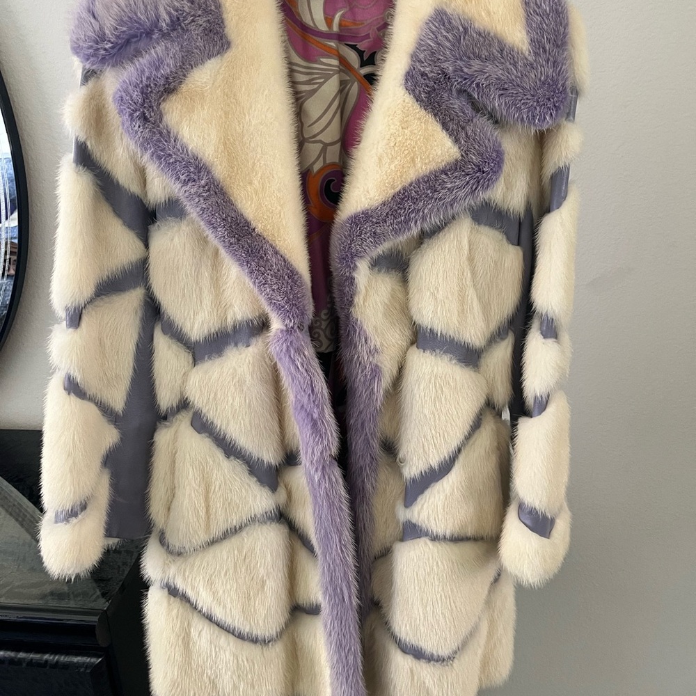 Vintage custom MINK:  Elegant Cream and Lavender Custom Mink with belt